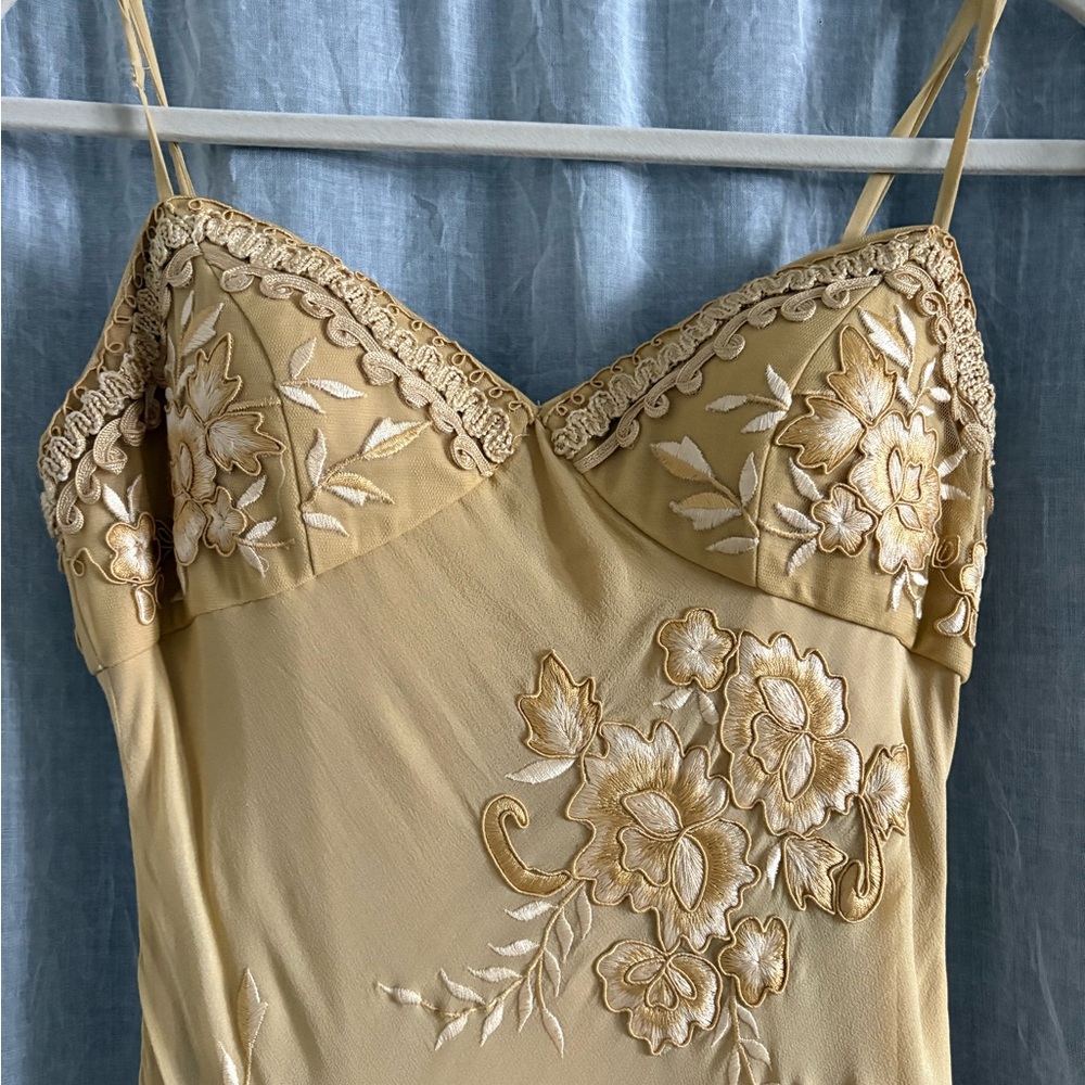 Sue Wong Y2K Vintage Gold Floral Embroidered Mini Cocktail Dress - Size 6 - Picture 3 of 6
